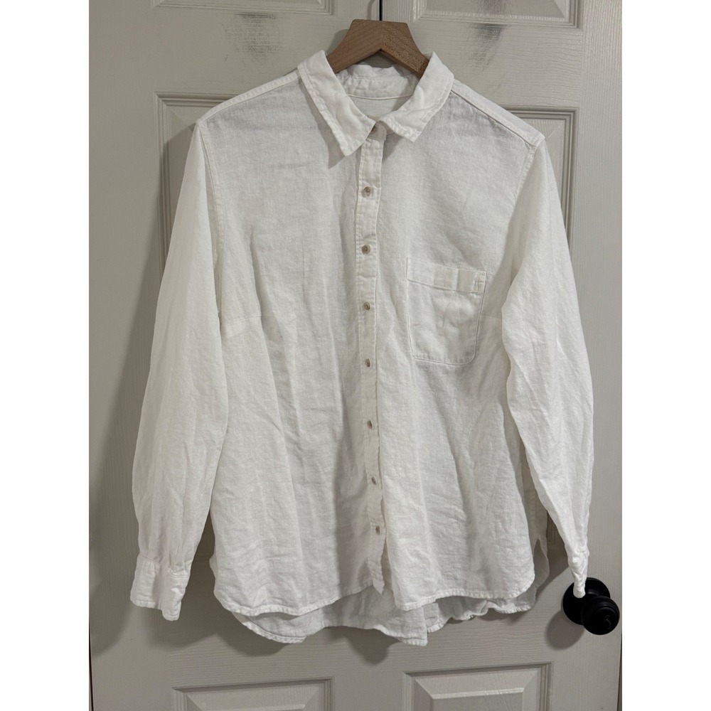 Universal Thread Button Down Shirt Womens XXL White Linen Relaxed Fit Coastal